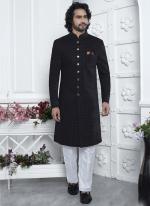 Art Silk Black Wedding Wear Pattern Pc Readymade Sherwani